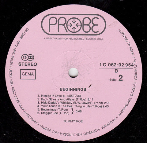 Tommy Roe : Beginnings (LP, Album)