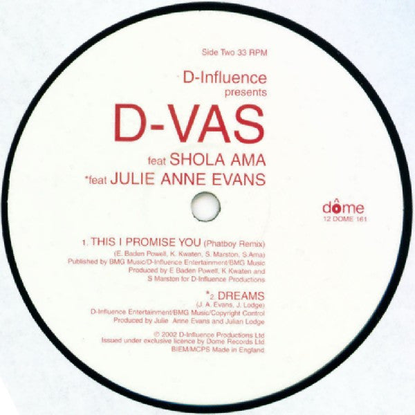D-Influence* Presents D-Vas Feat Shola Ama : This I Promise You (12", Pic)