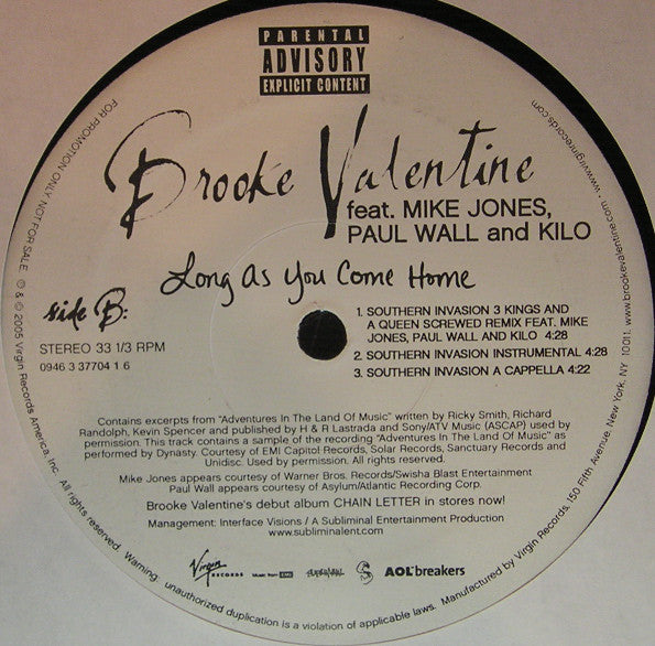 Brooke Valentine : Long As You Come Home (12", Promo)