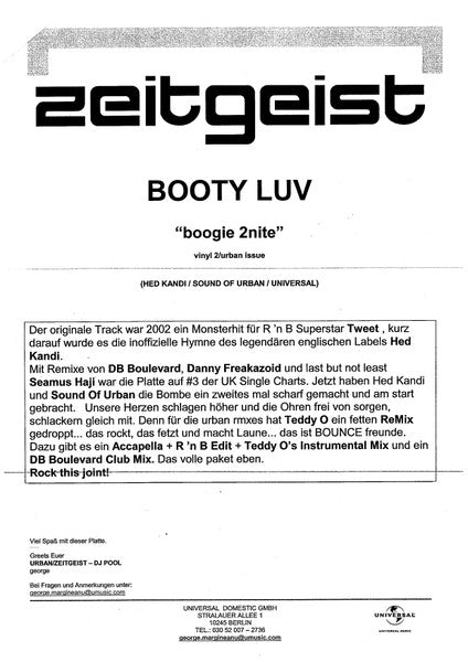 Booty Luv : Boogie 2nite (12")