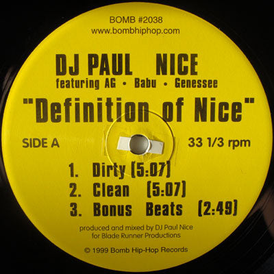 Paul Nice Featuring AG, Babu, Gennessee : Definition Of Nice (12")
