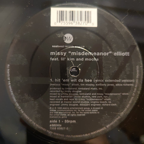 Missy Misdemeanor Elliott* Featuring Lil' Kim & Mocha : Hit 'Em Wit Da Hee (12", M/Print, 2/2)