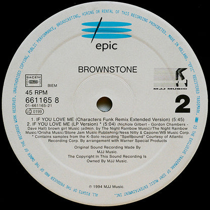 Brownstone : If You Love Me (Remixes) (12")