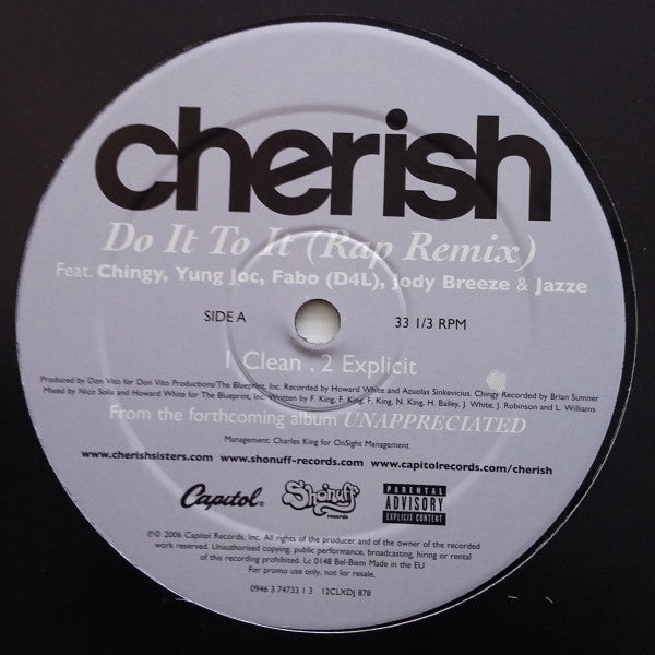 Cherish Feat. Chingy, Yung Joc, Fabo, Jody Breeze & Jazze* : Do It To It (Rap Remix) (12", Promo)