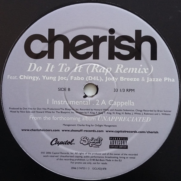 Cherish Feat. Chingy, Yung Joc, Fabo, Jody Breeze & Jazze* : Do It To It (Rap Remix) (12", Promo)