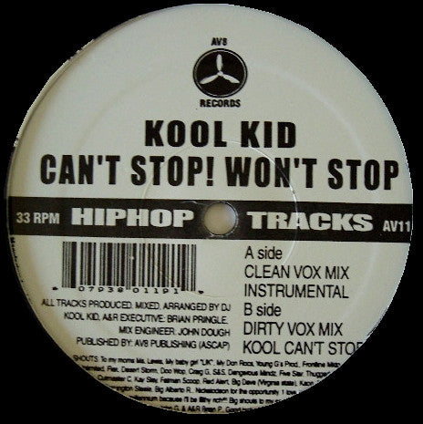 DJ Kool Kid : Can't Stop! Won't Stop (12")