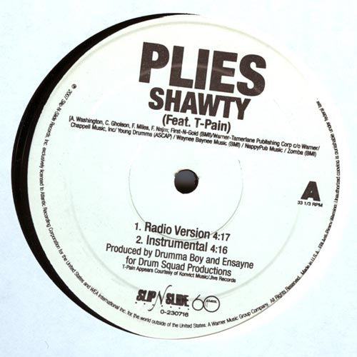 Plies Feat. T-Pain : Shawty (12", Maxi)