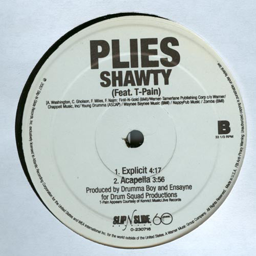 Plies Feat. T-Pain : Shawty (12", Maxi)