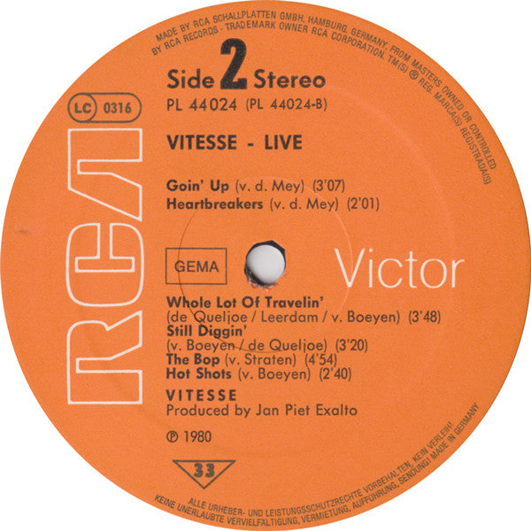 Vitesse (2) : Live (LP, Album, Ora)