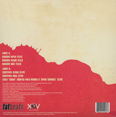 Marco Polo (3) & Ruste Juxx : Nobody / Rearview (12")