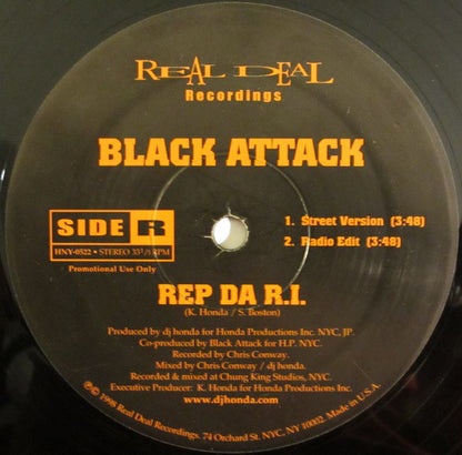 Black Attack : Rep Da R.I. (12", Promo)