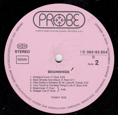 Tommy Roe : Beginnings (LP, Album)