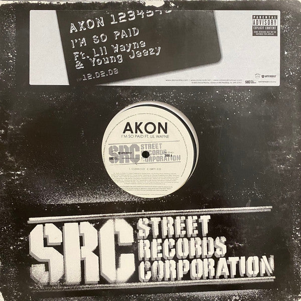 Akon Featuring Lil Wayne & Young Jeezy : I'm So Paid (12", Single, Promo)