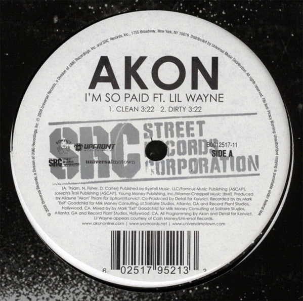 Akon Featuring Lil Wayne & Young Jeezy : I'm So Paid (12", Single, Promo)