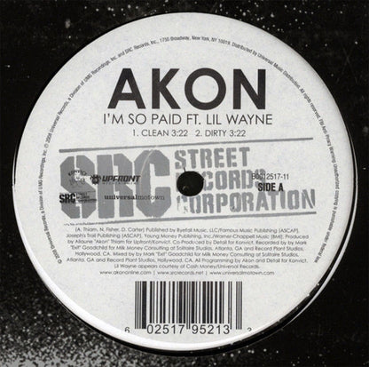 Akon Featuring Lil Wayne & Young Jeezy : I'm So Paid (12", Single, Promo)