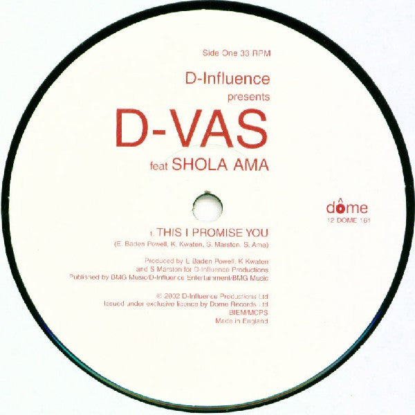 D-Influence* Presents D-Vas Feat Shola Ama : This I Promise You (12", Pic)