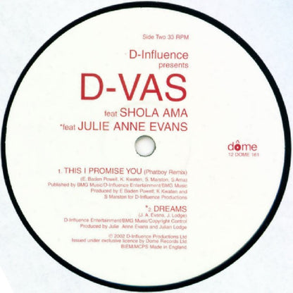 D-Influence* Presents D-Vas Feat Shola Ama : This I Promise You (12", Pic)