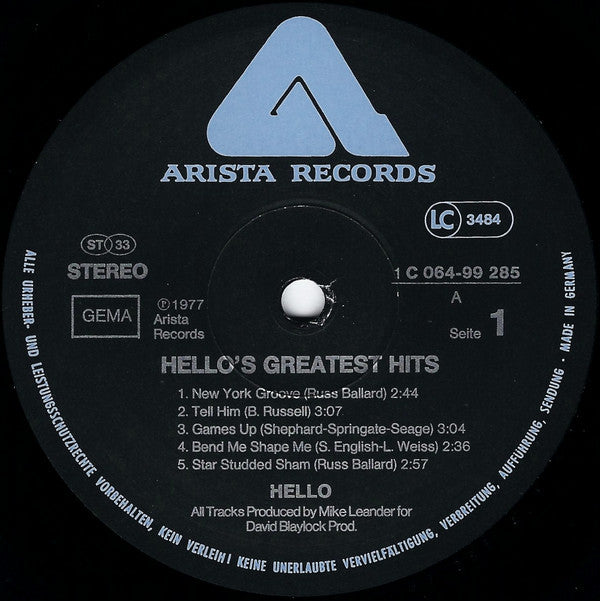 Hello : Their Greatest Hits (LP, Comp)