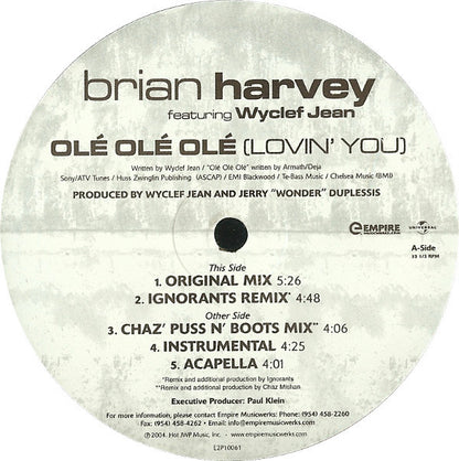 Brian Harvey Feat. Wyclef Jean : Olé, Olé, Olé (Lovin' You) (12", Single)