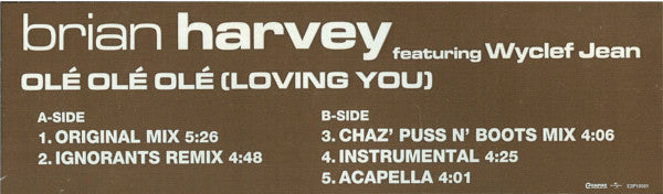 Brian Harvey Feat. Wyclef Jean : Olé, Olé, Olé (Lovin' You) (12", Single)