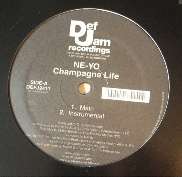 Ne-Yo : Champagne Life (12", Promo)