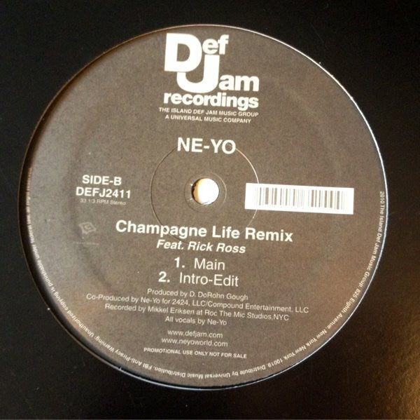 Ne-Yo : Champagne Life (12", Promo)