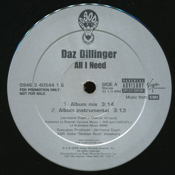 Daz Dillinger : All I Need (12", Promo)
