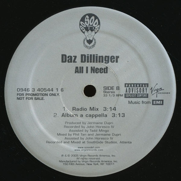 Daz Dillinger : All I Need (12", Promo)
