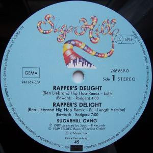 Sugarhill Gang : Rapper's Delight (Hip Hop Remix '89) & Rapper's Reprise (Jam-Jam) (12", Maxi)