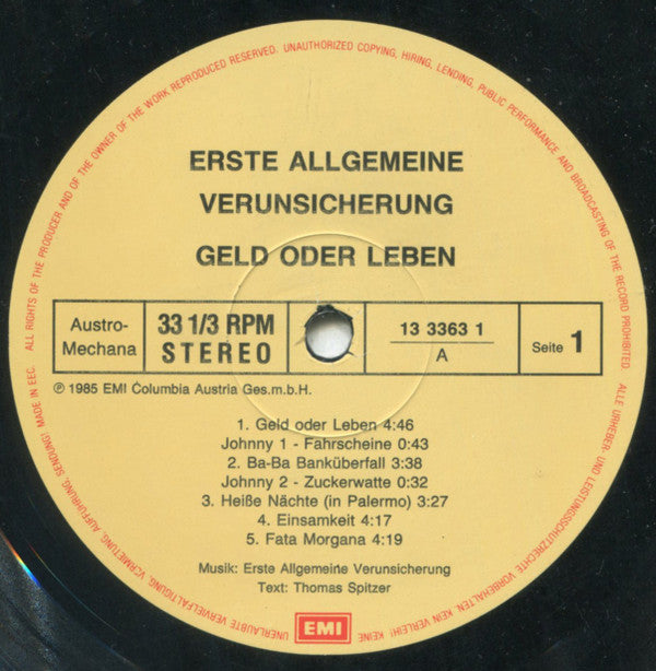 Erste Allgemeine Verunsicherung* : Geld Oder Leben! (LP, Album)