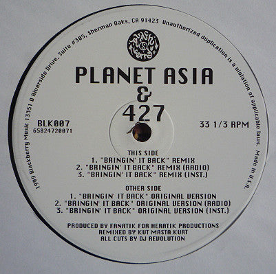 Planet Asia & 427 : Bringin' It Back (12", Single)