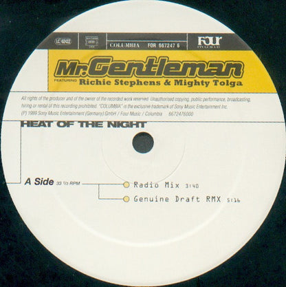 Mr. Gentleman* Featuring Richie Stephens & Mighty Tolga : Heat Of The Night (12")