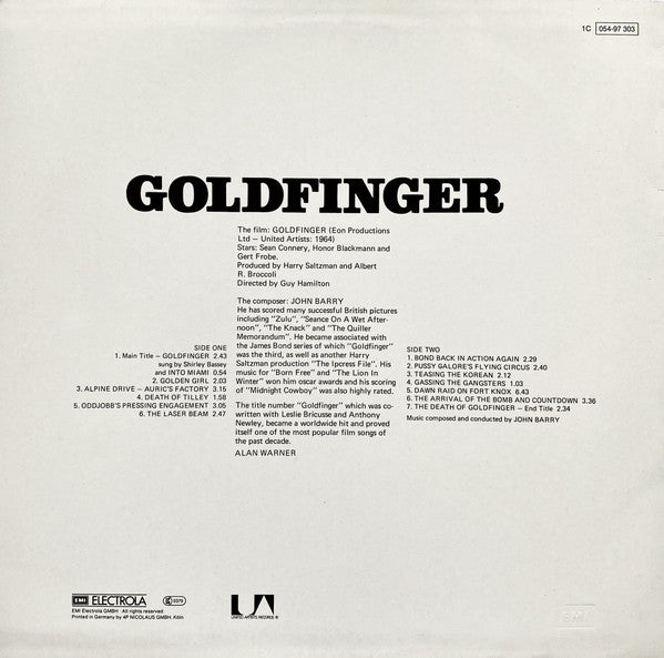 John Barry : Goldfinger (Original Motion Picture Score) (LP, Album, RE)