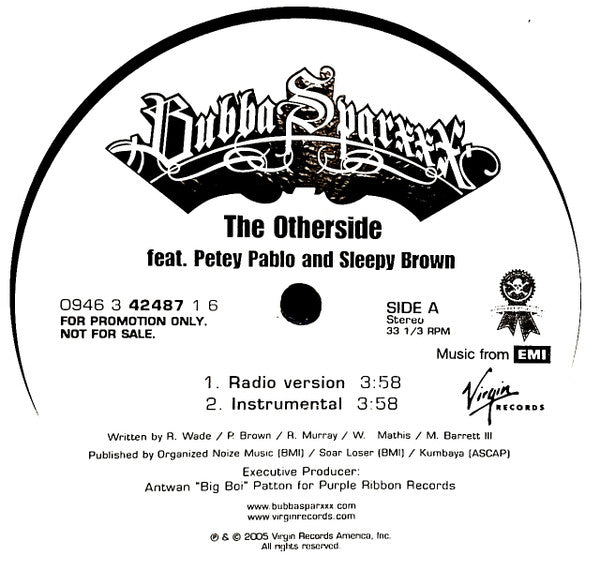 Bubba Sparxxx Feat. Petey Pablo And Sleepy Brown : The Otherside (12", Single, Promo)