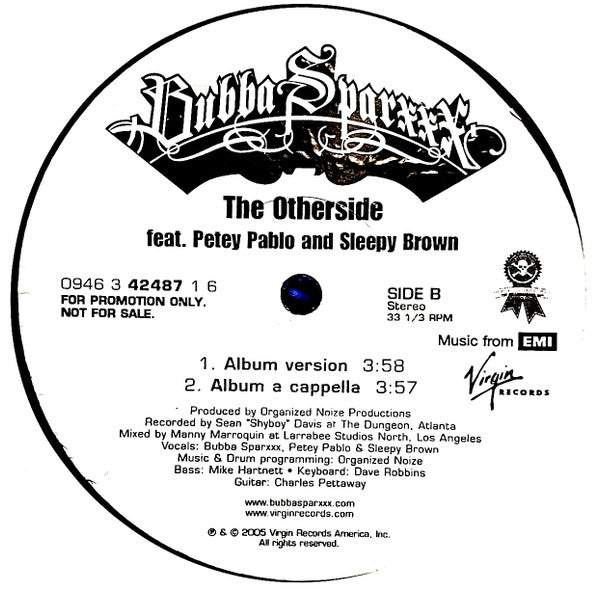Bubba Sparxxx Feat. Petey Pablo And Sleepy Brown : The Otherside (12", Single, Promo)