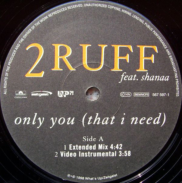 2ruff Feat. Shanaa : Only You (That I Need) (12")